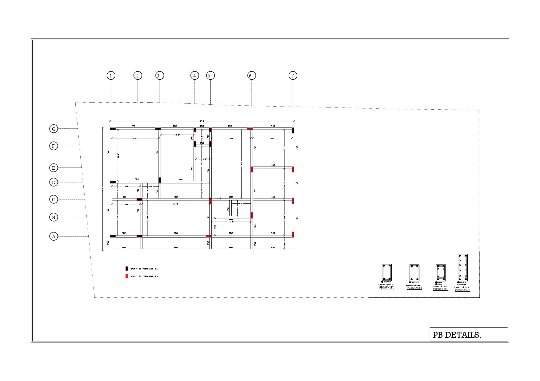 Structural footing and plinth beam layout drawing